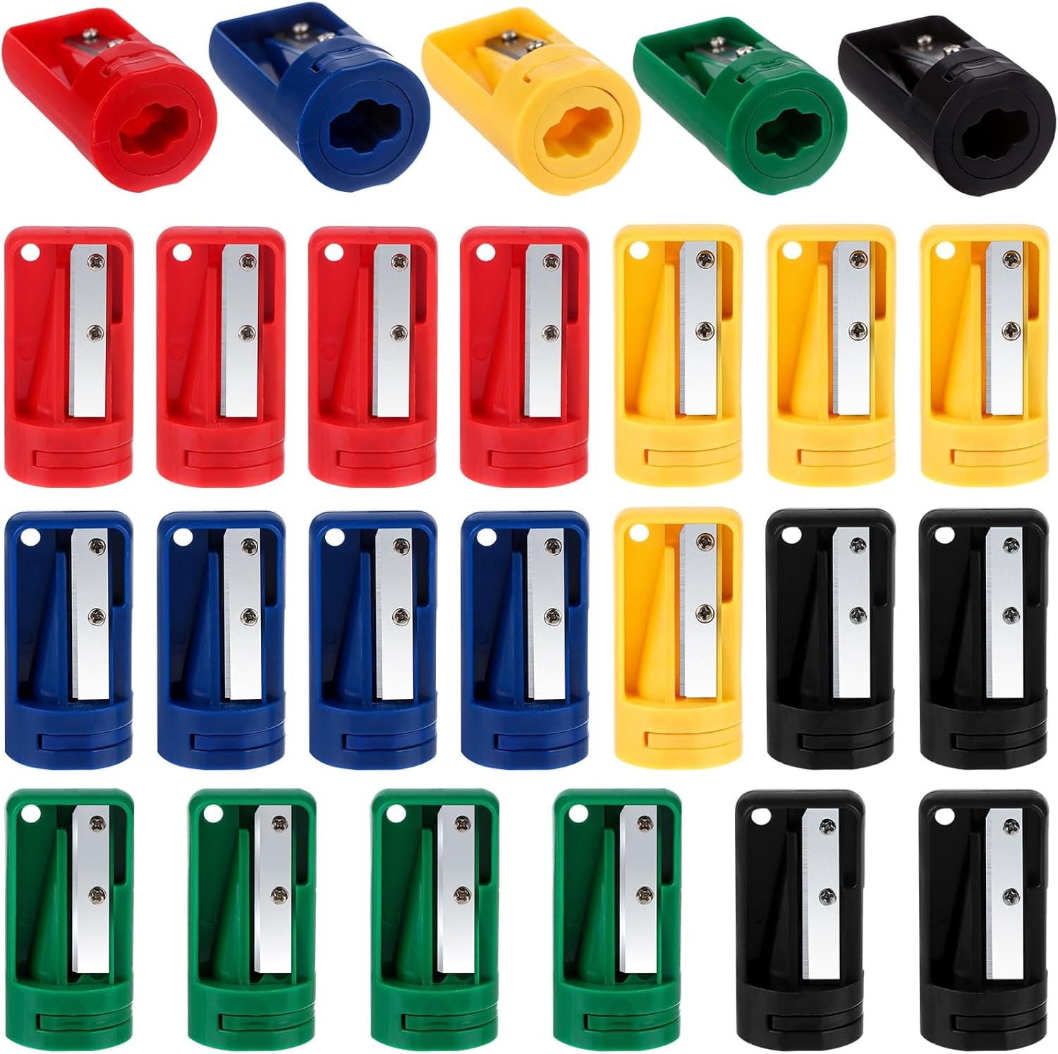 ABCISI 20 Pack Carpenter Pencil Sharpener, Compact Manual Carpenter Pencil Sharpener, Portable Woodwork Pencil Cutter for Woodworking Travel Office, 5 Vibrant Shades