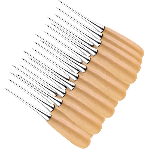 ABCISI 20-Pack Wooden Handle Awl Tool, Leather Hole Punch Tool Sewing Punching Hole Maker, Awl Repair Tool for DIY Stitching Sewing Leather Punch Book Binding