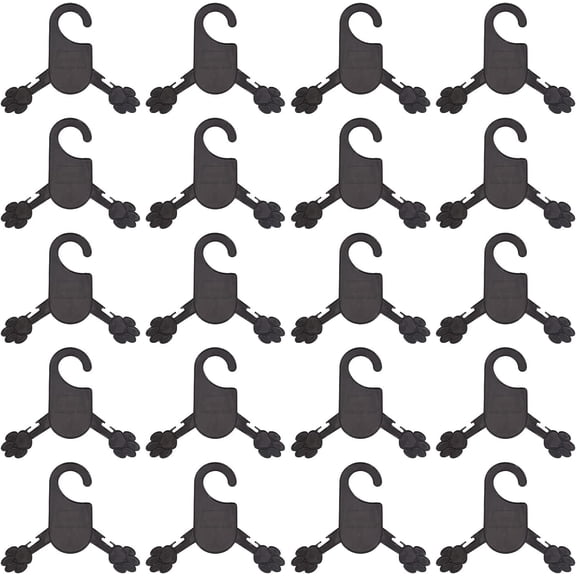 ABCISI 20 Packs Pet Apparel Hangers, Pet Clothes Hangers Cute Plastic Flexible Strong Paw Print for Puppy Pet Small Dog Cat, Pet Toddler Small Coat Hanger, Black, 7x5.9 Inch