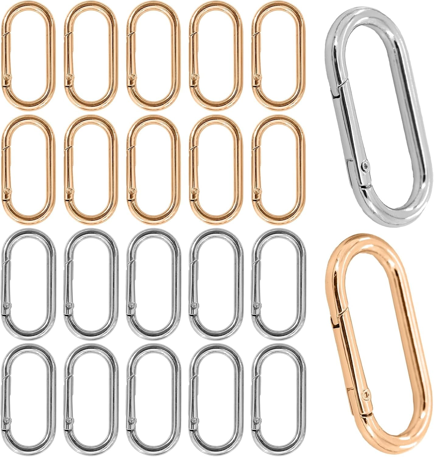 ABCISI 20 Pcs Gold Carabiner Clips,Gold Key Ring, Silver Metal Keyring Purse Clip,Spring Heavy Duty Opening O Ring Carabiner for Wallets, Backpacks, Belts,Diy Production, Outdoor Camping, Dog Walking