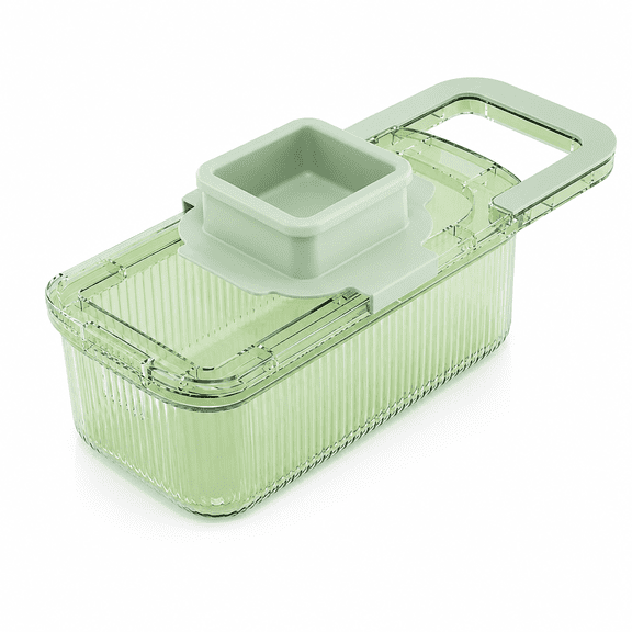 ABCISI Vegetable Chopper with Container, 6-in-1 Mandoline Slicer and Grater with Stainless Steel Blades, Hand Guard and Drain Basket for Potato, Carrot, Cucumber and Onion, Green