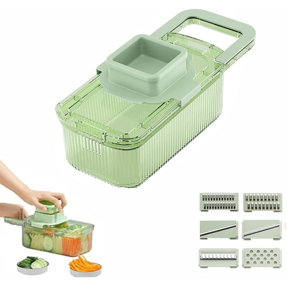 ABCISI 2025 New Multifunctional Grater, Six Cutting Tools Set, Efficient Vegetable Chopping Tool with Container, Useful Food Chopper