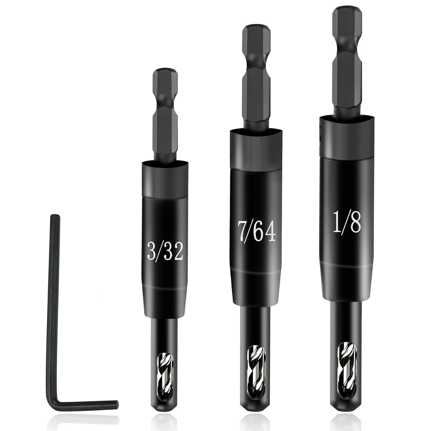 ABCISI 2025 Self-Centering Drill Bit Set for Bosch CC2430 1/4 in Hex Shank Drills, 3/32", 7/64", 1/8" VIX Bit Hinge Drill Bit, Ultra-Hard Steel & High Precision, Install Hinges & Drill Pilot Holes