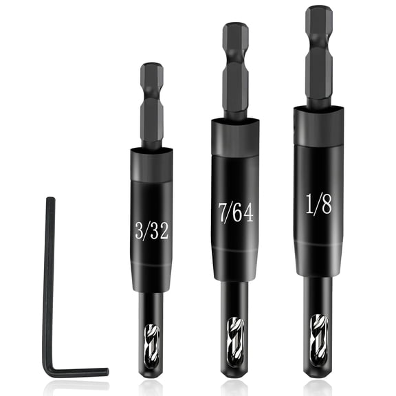 ABCISI 2025 Self-Centering Drill Bit Set for Bosch CC2430 1/4 in Hex Shank Drills, 3/32", 7/64", 1/8" VIX Bit Hinge Drill Bit, Ultra-Hard Steel & High Precision, Install Hinges & Drill Pilot Holes