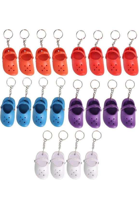 20 Pcs Mini Shoe Keychains, Silicone Slipper Charms with Metal Rings, 3.0 x 1.4 in Multicolor Backpack Purse Wallet Handbag Luggage Decorations for Party Favors and Giveaways