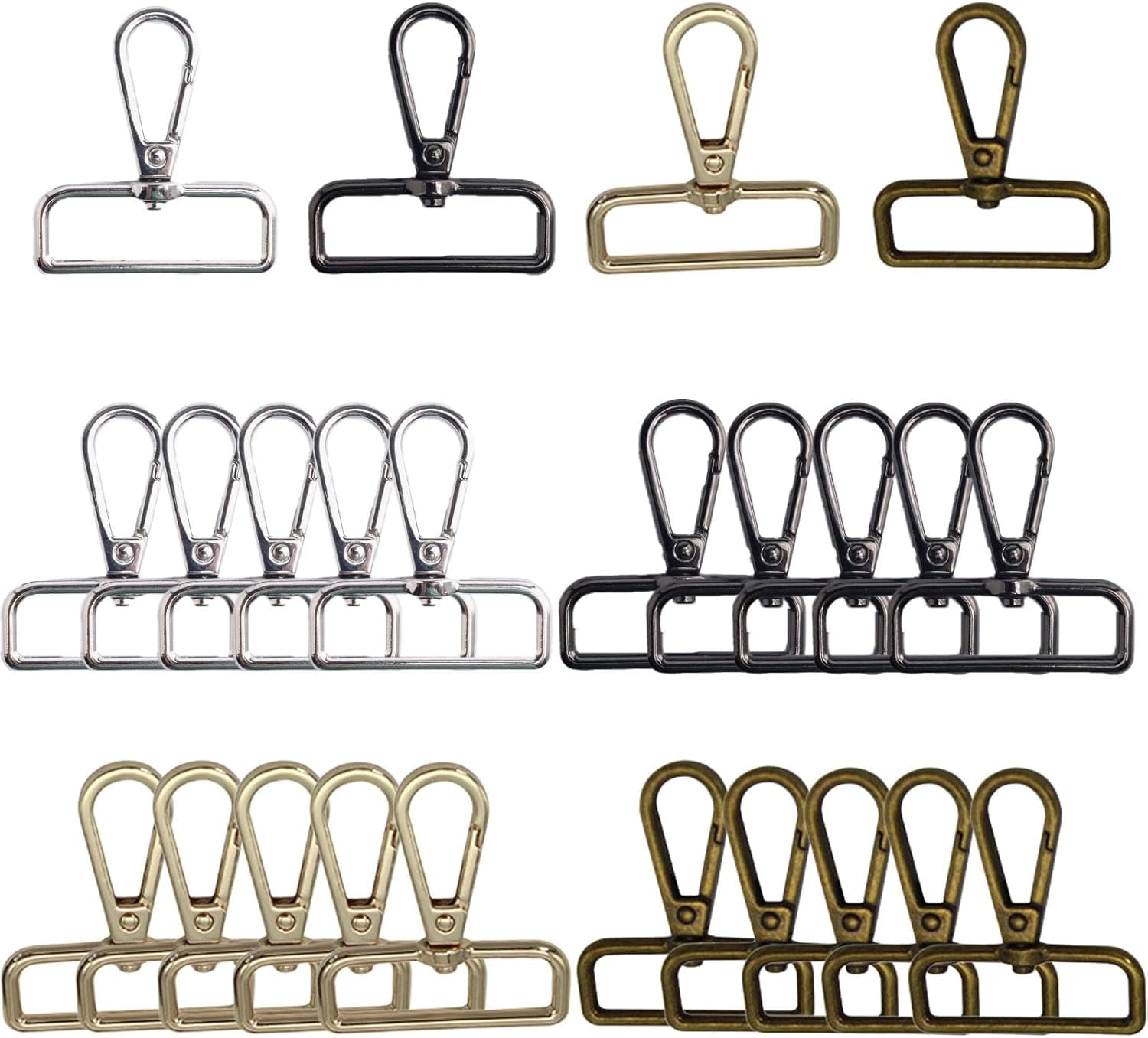 ABCISI 24 Pack 1/1/2 Inch Lobster Claw Swivel Clasps Metal D Ring Snap Hooks Lobster Trigger Lanyard Clasp Clips Hook for Keychain Jewelry DIY Crafts Purse Bag Making (4 Color 1.5 Inch)