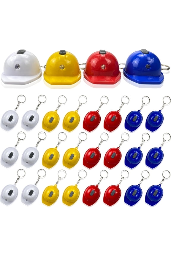 24 Pcs Construction Party Favors Keychains, Mini LED Flashlight Keychains, Mini Helmet Key Chains for Construction Truck Birthday Employees Gifts Goodie Bags Fillers Prize Supplies Decorations