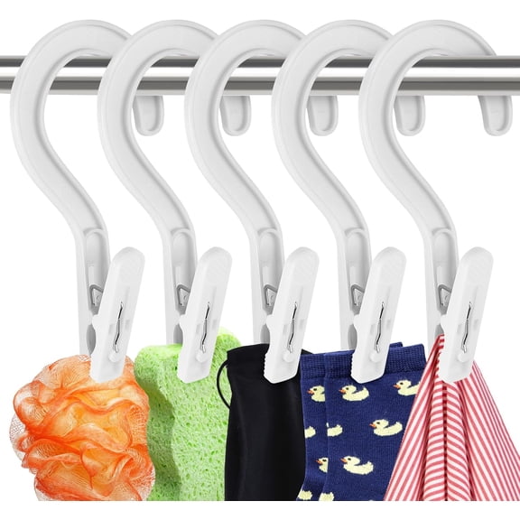 ABCISI 24PCS Laundry Hooks Hanging Clips, Plastic Clothes Pins Super Strong Hanger Clips Boot Hangers Towel Clips Laundry Clips for Bathroom, Travel Portable(White)