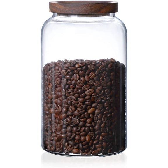 ABCISI 2500ML 83FL Oz Glass Storage Container with Air Tight Wooden Lid, Clear Cereal Storage Food Storage Canister, Large Jar for Food Coffee Candy Cereal Rice Flour Pop Spaghetti