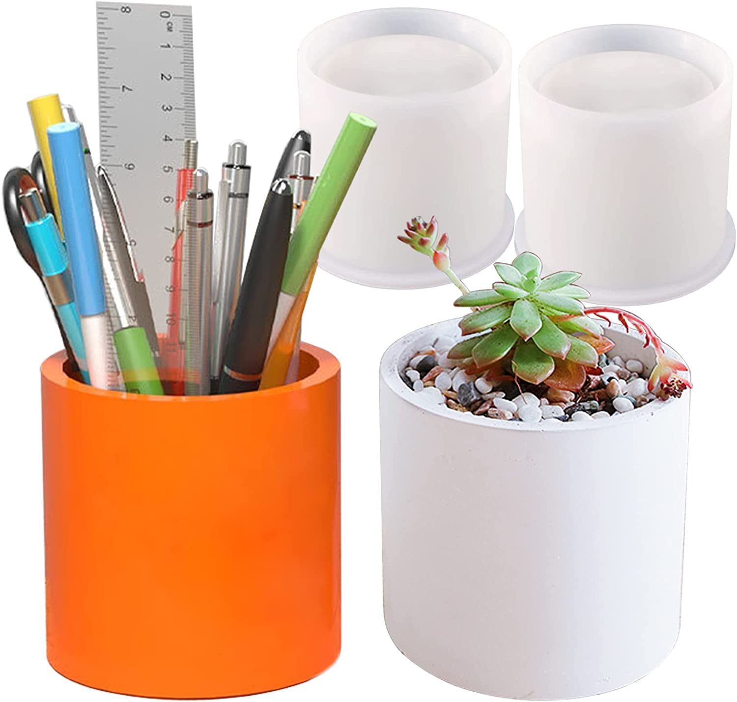 ABCISI 2PCS Large Resin Molds Silicone, Concrete Planter Mold, 2.95" Project Inner Diameter, Cylinder Organizer Container Jar Succulent Flower Pot Plaster Clay Craft Making Kit Resin Supplies