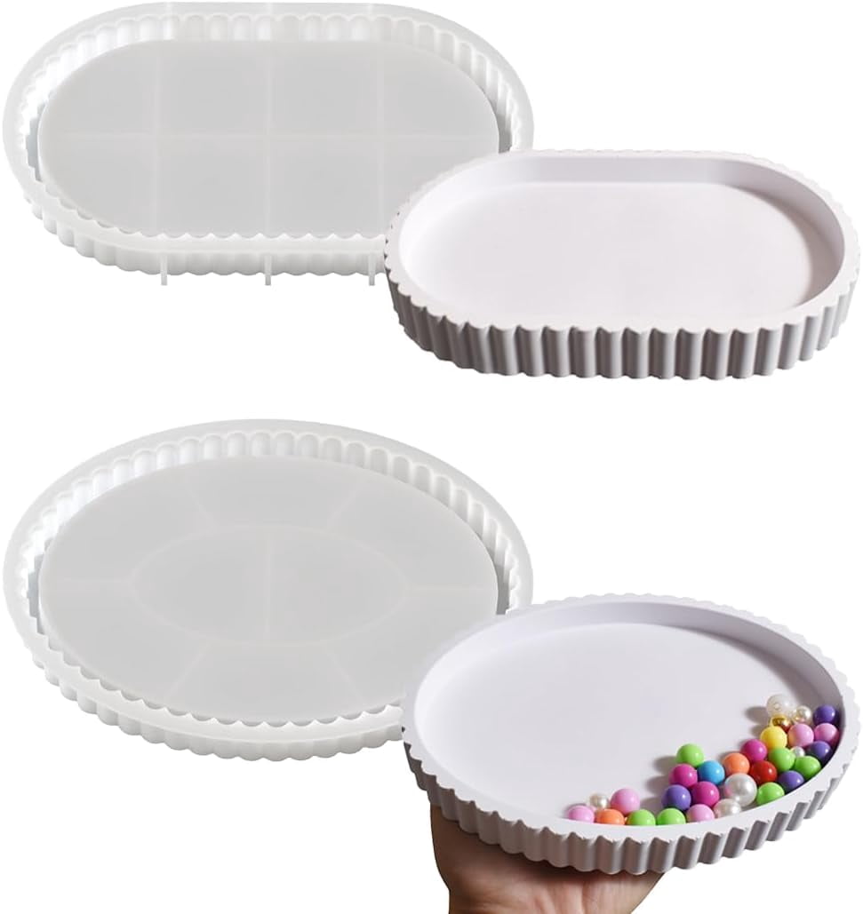 ABCISI 2PCS Oval & Round Resin Tray Molds, Durable Silicone Coaster Molds, Tray Mold with Edges Silicone Concrete Molds, Epoxy Resin Molds for DIY Jewelry Trinket Tray Home Decoration (Pallet)