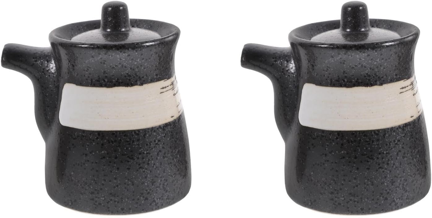 ABCISI 2PCS Soy Sauce Dispenser, Ceramic Olive Oil Dispensers with Lid for Kitchen Cooking, 160ML Syrup Dispensers, Japanese style Sauce Bottle Seasoning Jar Sushi Sauce Container