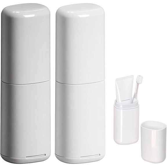 ABCISI 2PCS Toothbrush and Toothpaste Travel Case, Portable Tooth Brush Travel Case, Large Capacity, Small and Compact, Suitable for Journey, Gym, School, Camping, Home (White and Gray)