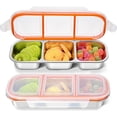 thumbnail image 1 of ABCISI 2Pack Stainless Steel Snack Box Container, Reusable Metal Bento Box, Leak Proof 3 Compartment Divided Food Storage Containers for Travel Home Picnic Work (orange lids), 1 of 7