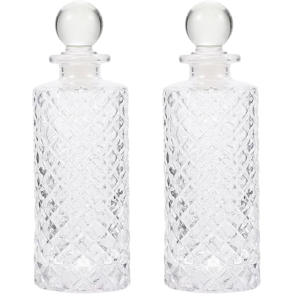 ABCISI 2Pcs 150ml/5Oz Glass Diffuser Bottles with Lid, Decorative Rhombus Pattern Round Reed Diffuser Bottles, Essential Oil Jar Empty Perfume Containers (Transparent)
