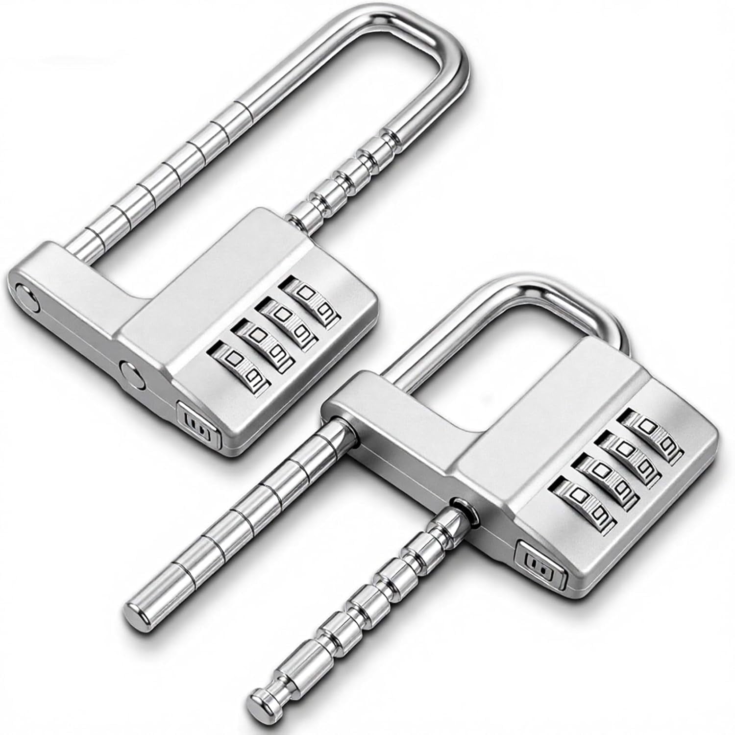 ABCISI 2Pcs 4Digit Combination Cabinet Lock U Shaped Code, Stainless Steel Adjustable Padlock with Code, Waterproof Metal Long Shackle Lock Retractable for Outdoor College Fences Sports Locker Gym