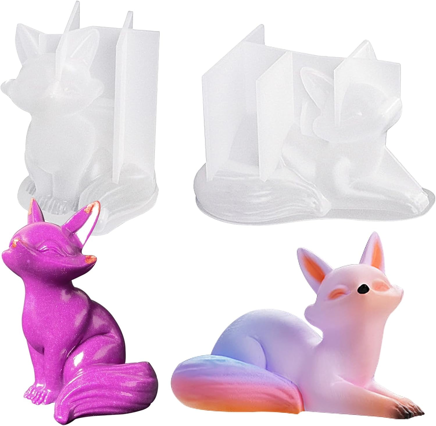 ABCISI 2Pcs Fox Resin Molds, 3D Animal Silicone Epoxy Molds, Lifelike Lovely Animal Silicone Mold for Resin Casting, DIY Craft, Home Office Cabinets Wall Desktop Decor