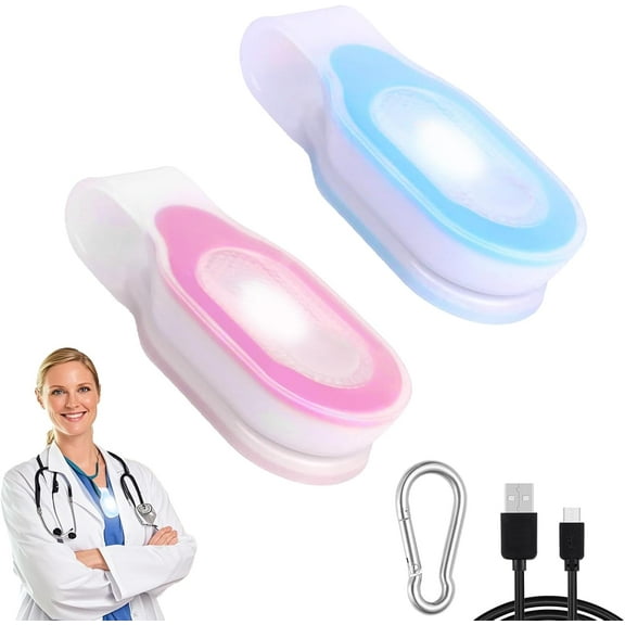 ABCISI 2Pcs Nurse Light for Night Shift - Clip-On LED Flashlight for Badge Reel, Portable Nursing Accessories Ideal for Nurses, Healthcare Workers (pink&blue)