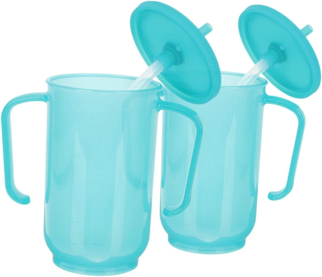 ABCISI 2pcs Elderly Drinking Cups with Handles and Lids, No Spill Adult Sippy Cups for Bedridden Patients Anti-choking, Comfort and Easy Liquid Consumption