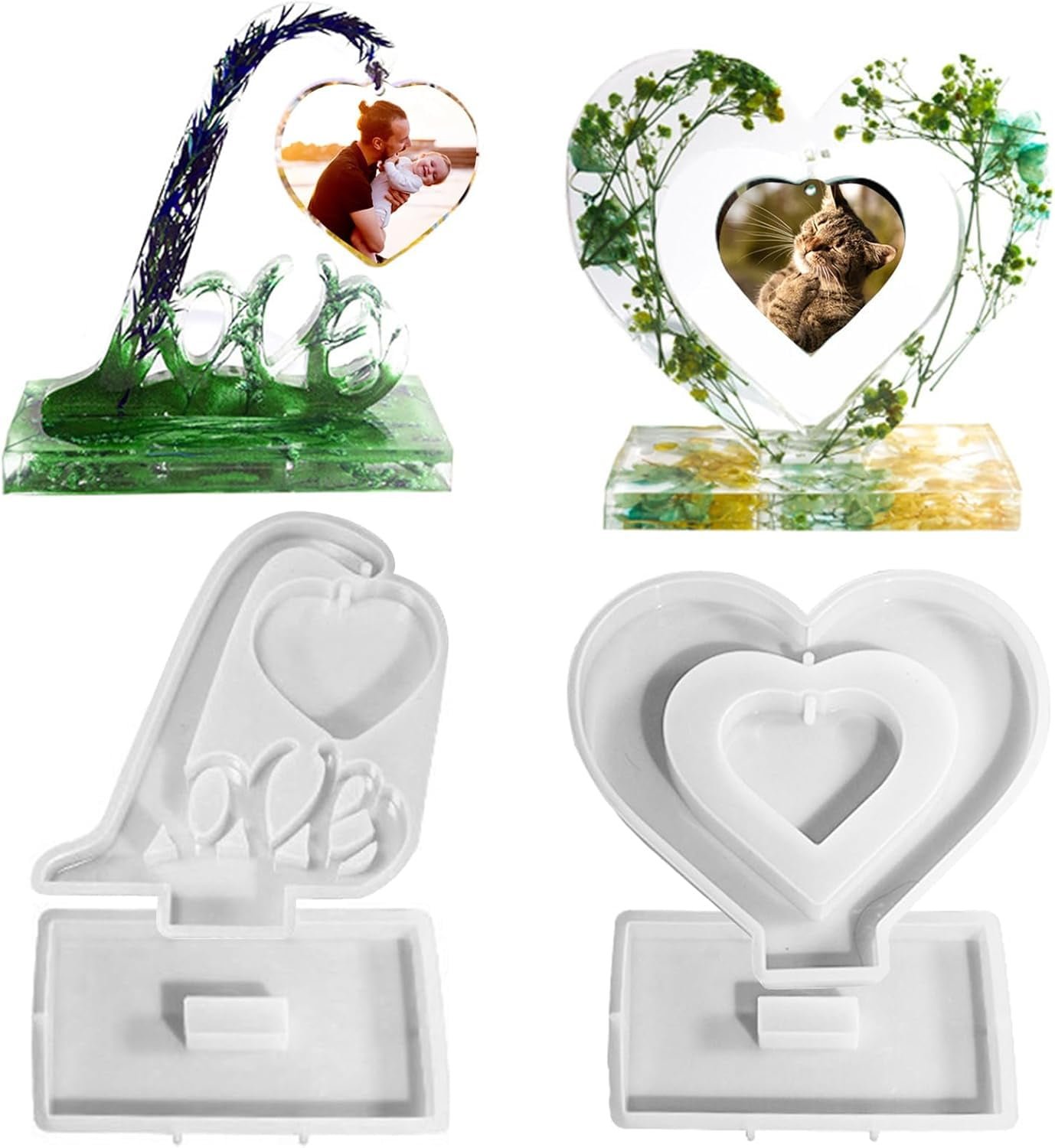 ABCISI 2pcs Picture Frame Resin Mold, Heart Resin Mold for Photo Frame, Large Silicone Molds for Resin Casting, Heart Love Shape Epoxy Mold for DIY Home Decor Resin Floral Art Craft Christmas Gift