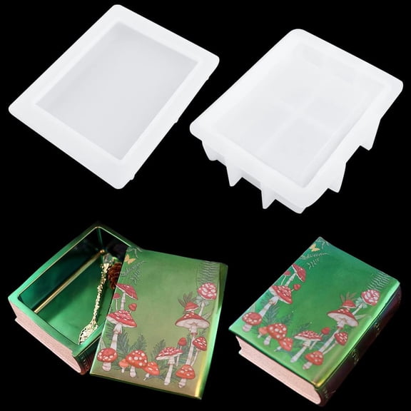 ABCISI 2pcs Resin Molds, Book Shaped Container Molds with Lids for DIY Jewelry Storage Box, Makeup Organizer, Rectangle Box Silicone Molds Epoxy Resin Casting Molds