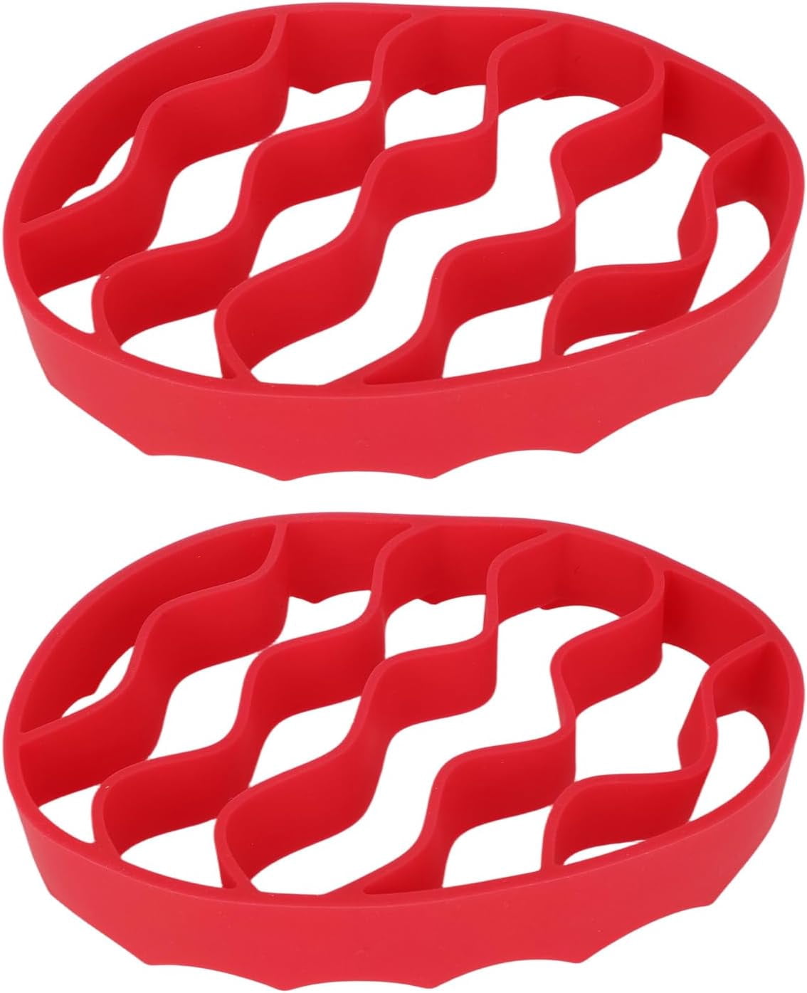 ABCISI 2pcs Silicone Cooker Racks, Oval Silicone Steamer Roasting Cooking Slow Steam Pan Roaster Racks Insert Multi-Use Kitchen Accessories Compatible with Instant Pot 5,6,8 Qt & Most Cookers (Red)