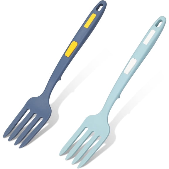 ABCISI 2pcs Silicone Cooking Forks, Multifunctional Cooking Fork Spaghetti Fork Heat Resistant Nonstick Blending Fork for Kitchen Cooking Baking Stir Mix Serving Utensils (Dark Blue, Lake Blue)