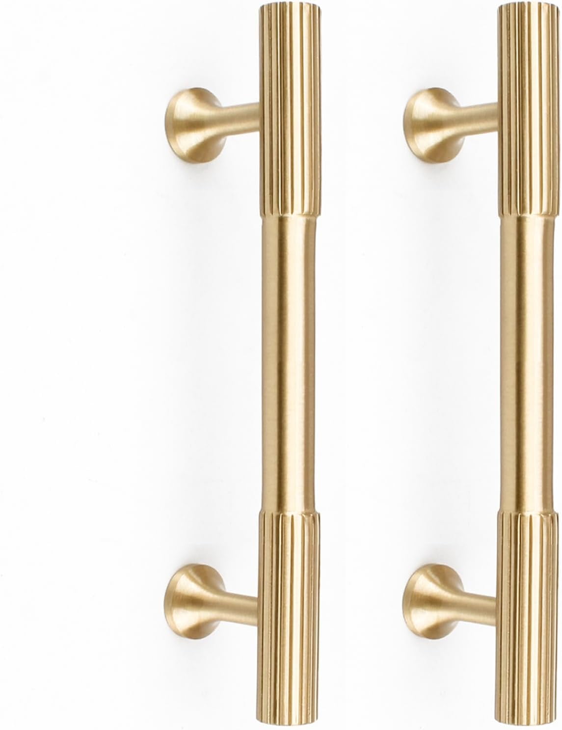 ABCISI 2pcs Solid Brass Gold Cabinet Pulls, 3-3/4-Inch Hole Centers for Kitchen Cupboard Handles Modern Drawer Dresser Pulls Bathroom Brushed Brass Cabinet Pulls Wardrobe Door Handles