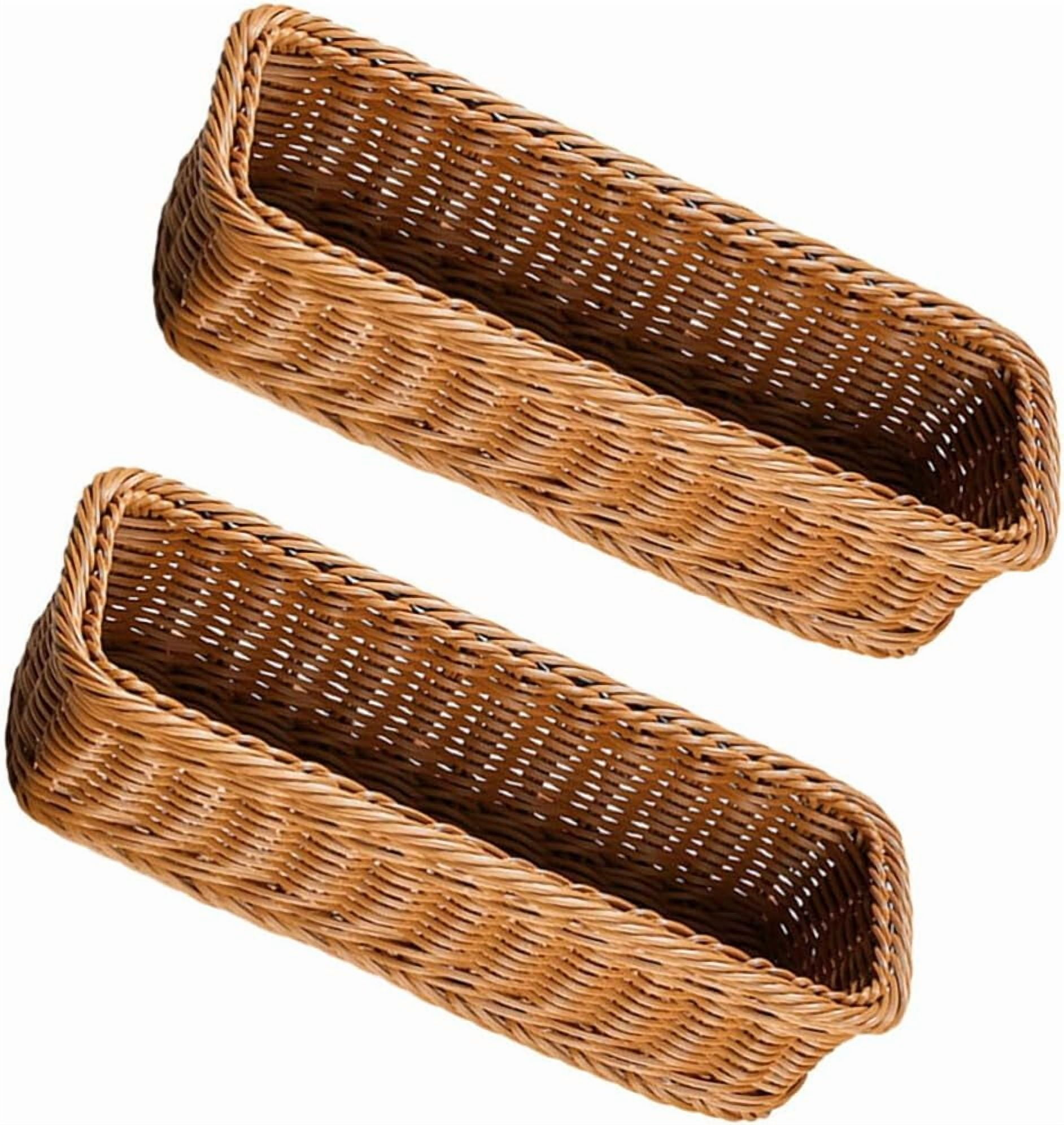 ABCISI 2pcs Wicker Cutlery Basket, Rectangular Woven Baskets Bins, Rattan Woven Utensils Holder, Cutlery Organizer Holder for Countertop, Chopsticks Storage Bucket Bread Tray Serving Tray for Kitchen