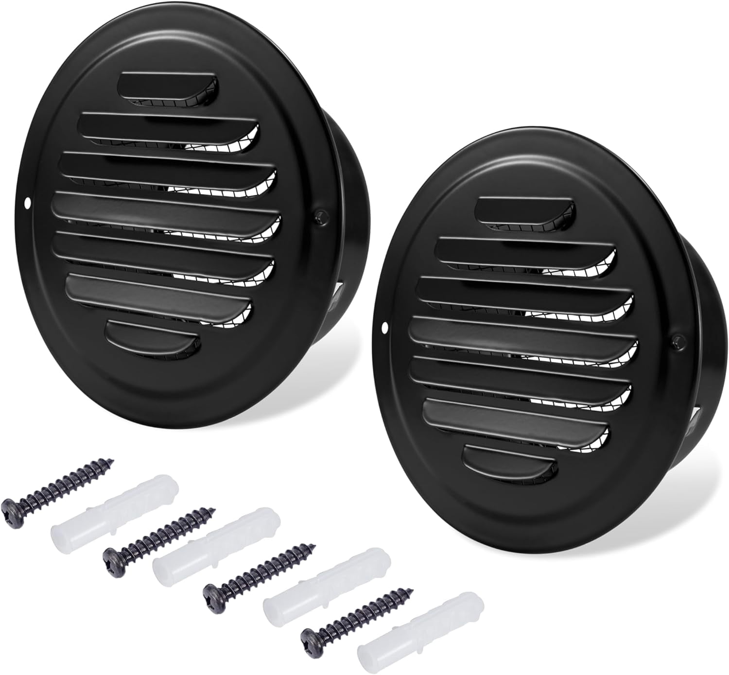 ABCISI 3 Inch Black Air Vent Covers, Stainless Steel Soffit Vent Cover Louvered Grille Cover Vent Flat Ducting Ventilation Air Outlet with Built-in Fine Mesh for House (75mm - 2PCS)