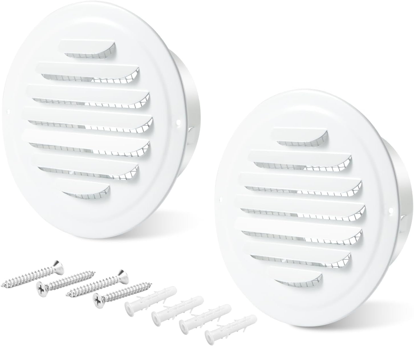 ABCISI 3 Inch Round Soffit Vent Cover, Stainless Steel Air Vent Cover Louvered Grille Cover Air Vent Wall Outlet with Built-in Fine Mesh for HVAC Ventilation (White, 75mm - 2PCS)
