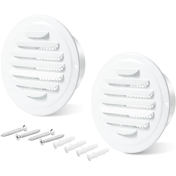 ABCISI 3 Inch Round Soffit Vent Cover, Stainless Steel Air Vent Cover Louvered Grille Cover Air Vent Wall Outlet with Built-in Fine Mesh for HVAC Ventilation (White, 75mm - 2PCS)