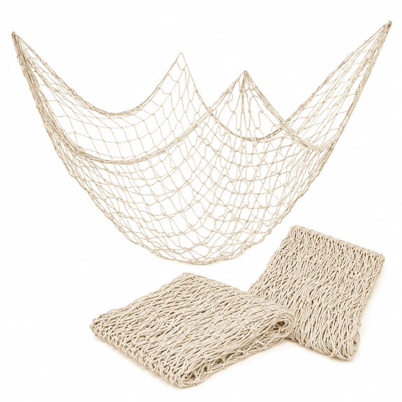 ABCISI 3 PCS Natural Fish Net, 80 x 40 in Cotton Nautical Decorative Fishing Net, Beach Wall Hanging Fishnet for Hawaiian Mermaid Party, Photo Display, Coastal Home Decor