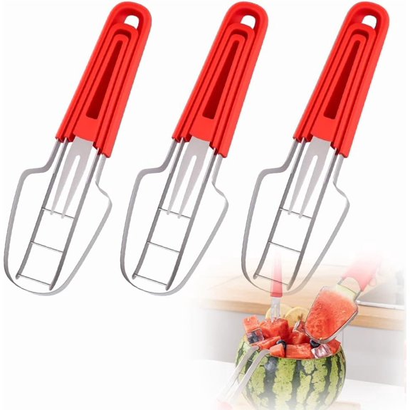 ABCISI 3 PCS Watermelon Cutter Slicer Tool, 2025 Upgrade Stainless Steel Watermelon Fork Slicer Cutter, Multi Melon Slicers Fruit Cutting Knives for Camping Party Home Kitchen Gadgets