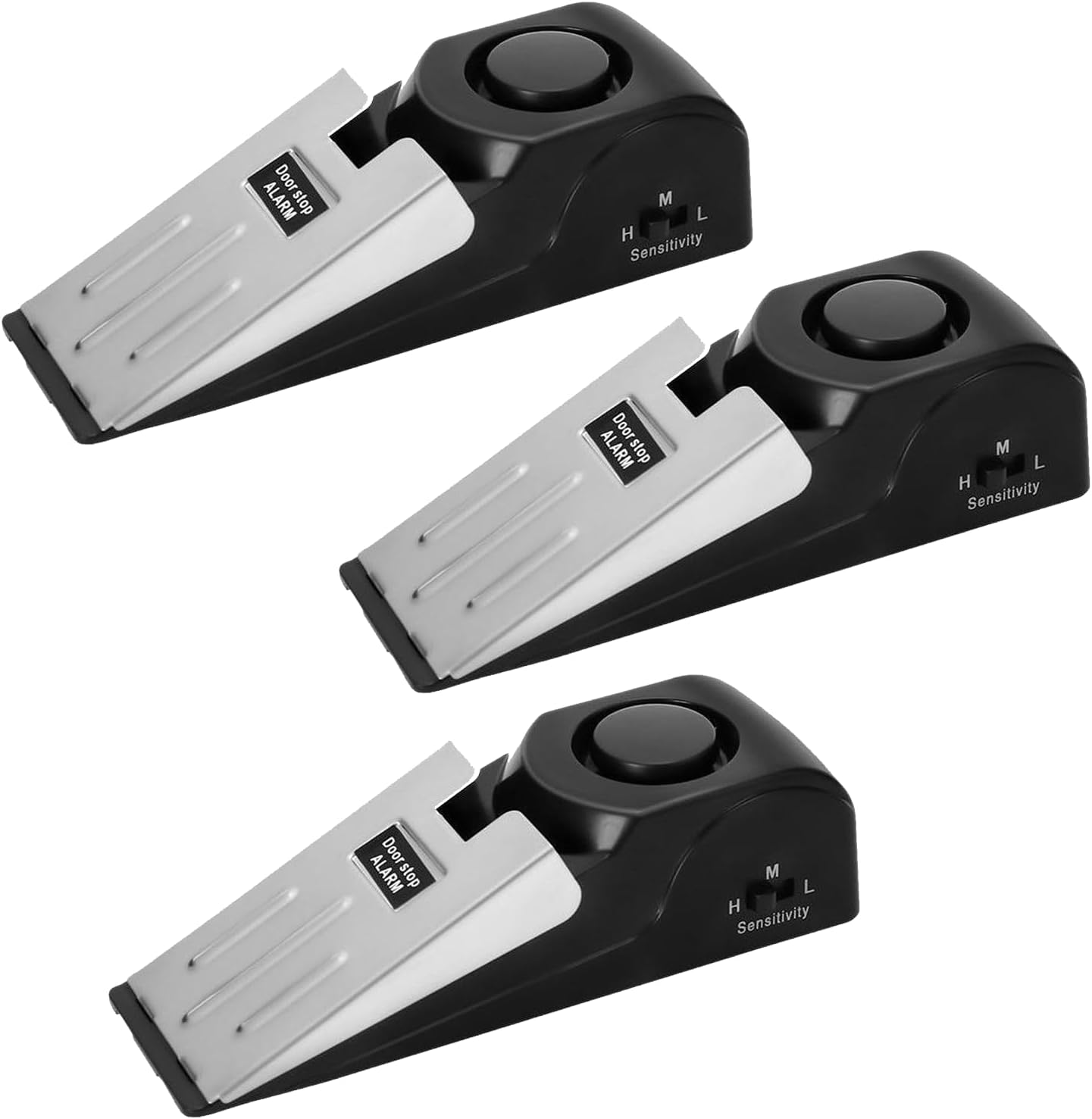 ABCISI 3 Pack Door Stop with 120DB Security Alarm, Portable Floor Wedge Doorstop, 3 Sensitivity Levels, Non-Skid Design for Travel, Home, Hotel, Send Goods from Local Warehouse