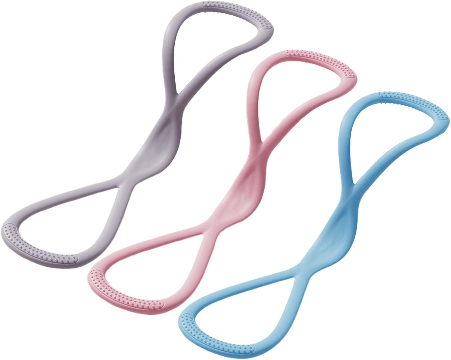 ABCISI 3 Pack Figure 8 Resistance Bands for Women, Arm Resistance Bands for Women, for Working Out, Arm, Back, Fullbody Yoga Pulling Rope, Elastic Stretch Bands (Pink 15lbs Blue 25lbs Grey 35lbs)
