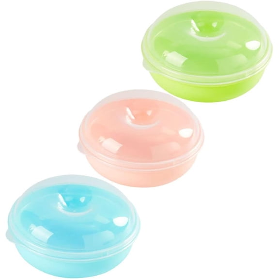 ABCISI 3 Pack Round Bread Storage Boxes with Lids, Reusable Bagel Storage Keeper, Plastic Individual Doughnut Muffin Containers, Bread Fresh Saver for Lunch On The Go
