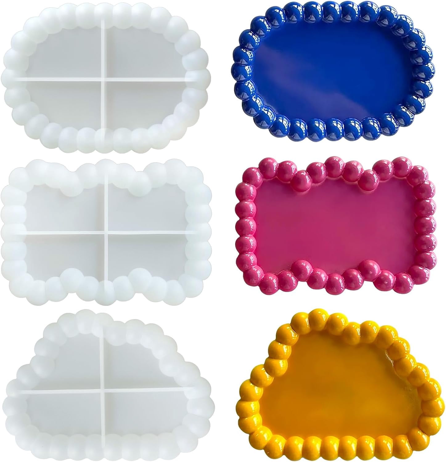 ABCISI 3 Pcs Bubble Coaster Silicone Mold, Durable Epoxy Resin Bubble Molds for Resin Heart Cloud Bow Shape, Used for Coasters Bowl mats, Candle Holders, Home Decoration, Valentine's Day Gifts