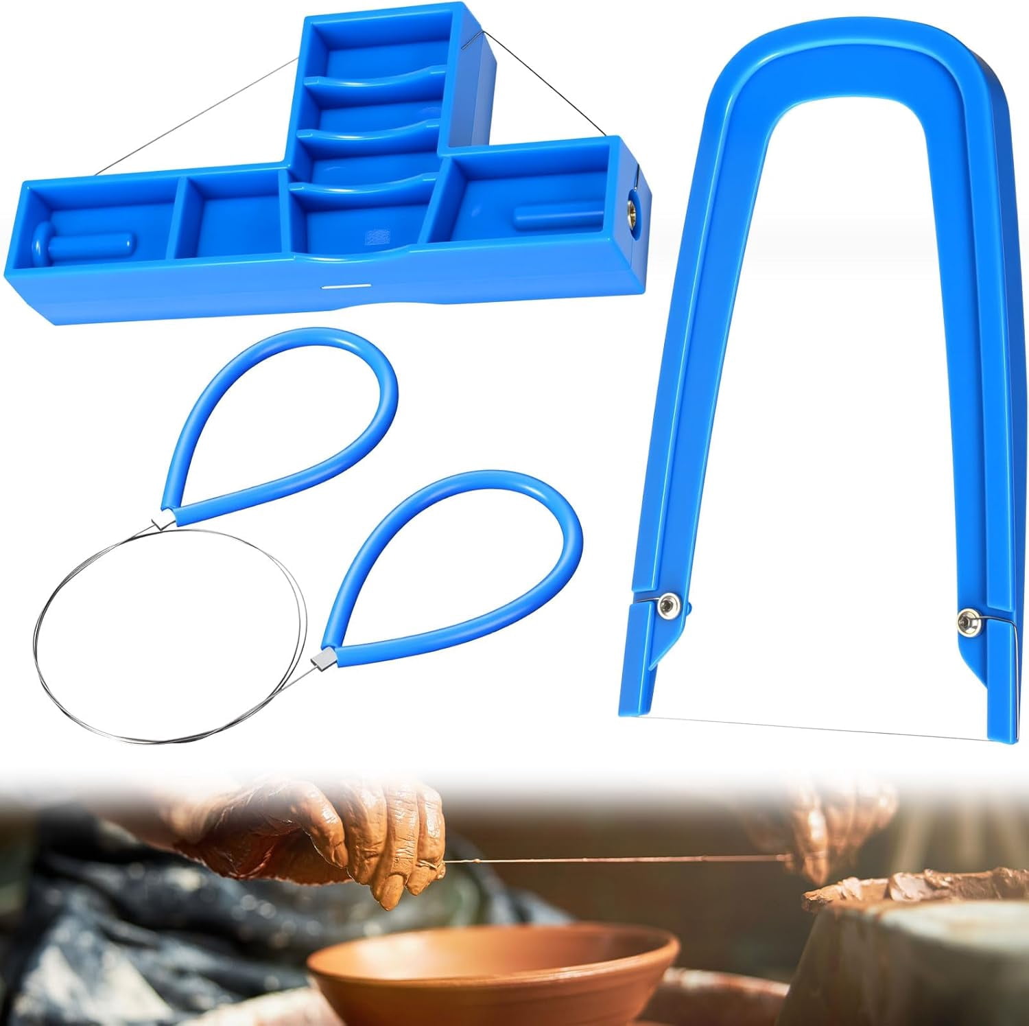 ABCISI 3 Pcs Pottery Wire Cutter Tool Set, Ceramic Trimmer for Clay with Large Bevel Cutter, Small Clay Wire Tool for Pottery Ceramics and Sculpting Handcraft
