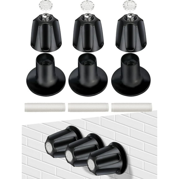 ABCISI 3 Set Tub Faucet Handle, Shower Knob Replacement Include C H D Flange Base and Nipple, Bathtub Knob Compatible with Price Pfister Verve Fits 5-1/2''H,12 Tooth Broach Stem(Black)