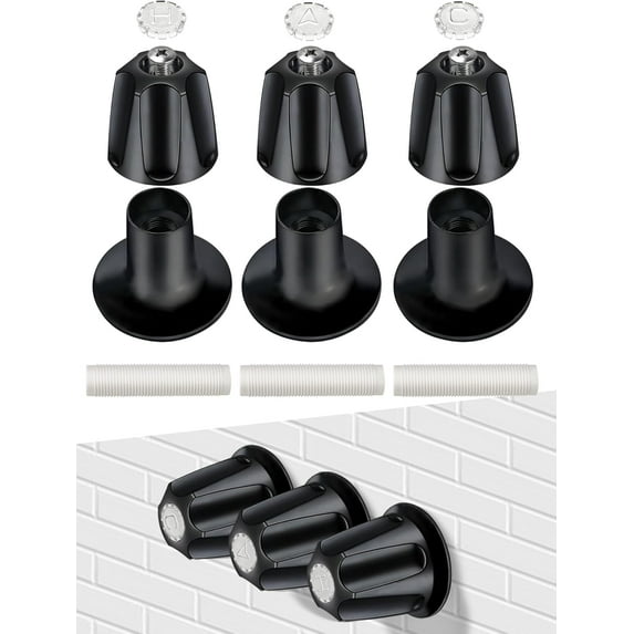 ABCISI 3 Set Tub Faucet Handle, Shower Knob Replacement Include C H D Flange Base and Nipple, Bathtub Knob Compatible with Price Pfister Verve Fits 5-1/2''H,12 Tooth Broach Stem(Black)