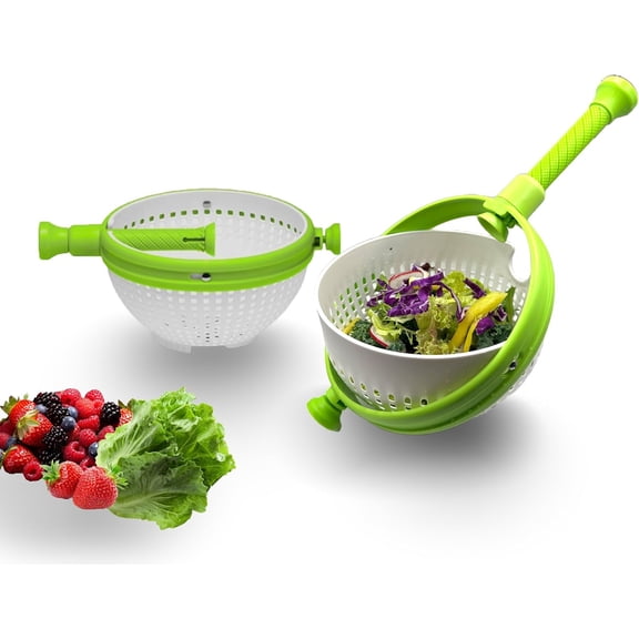 ABCISI 3-in-1 Collapsible Salad Spinner, 3Qt Space Saving Salad & Veggie Dryer, Spinning Colander for Vegetables Fruits Greens with Retractable Handle, Kitchen Gadgets, Easy Store, Dishwasher Safe