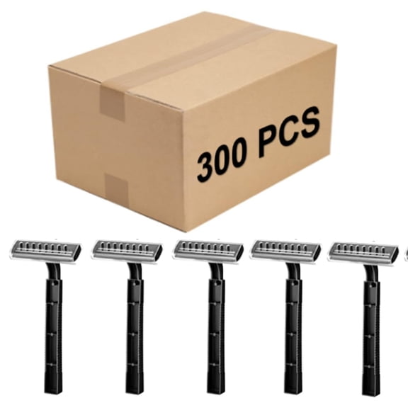 ABCISI 300 Pcs Disposable Razors Bulk with Clear Safety Cap Wrapped Twin Blade Shaving Razors for Men, Stainless Steel Blade, for Professional or Home Use, Black
