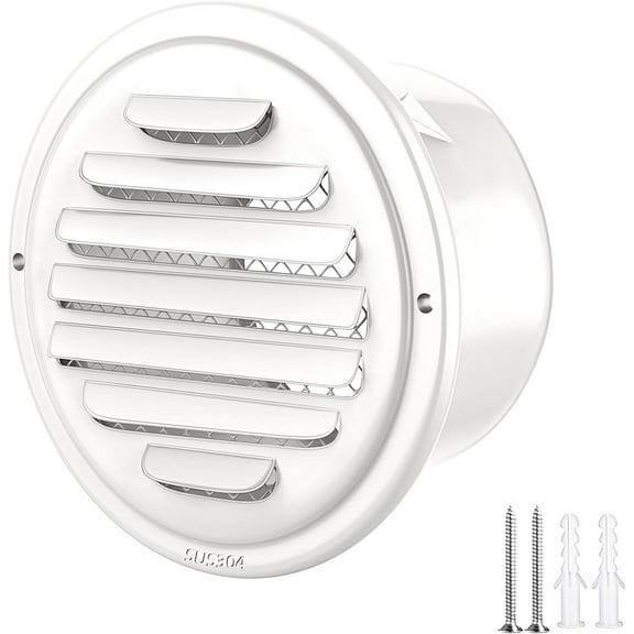 ABCISI 304 Stainless Steel Air Vents Cover, piiyoosnn Louvered Grille Cover Vent Flat Ducting Air Vent Wall Inlet with Built-in a Fly Screen Mesh for HVAC Ventilation (6 inch (150mm) White Paint)