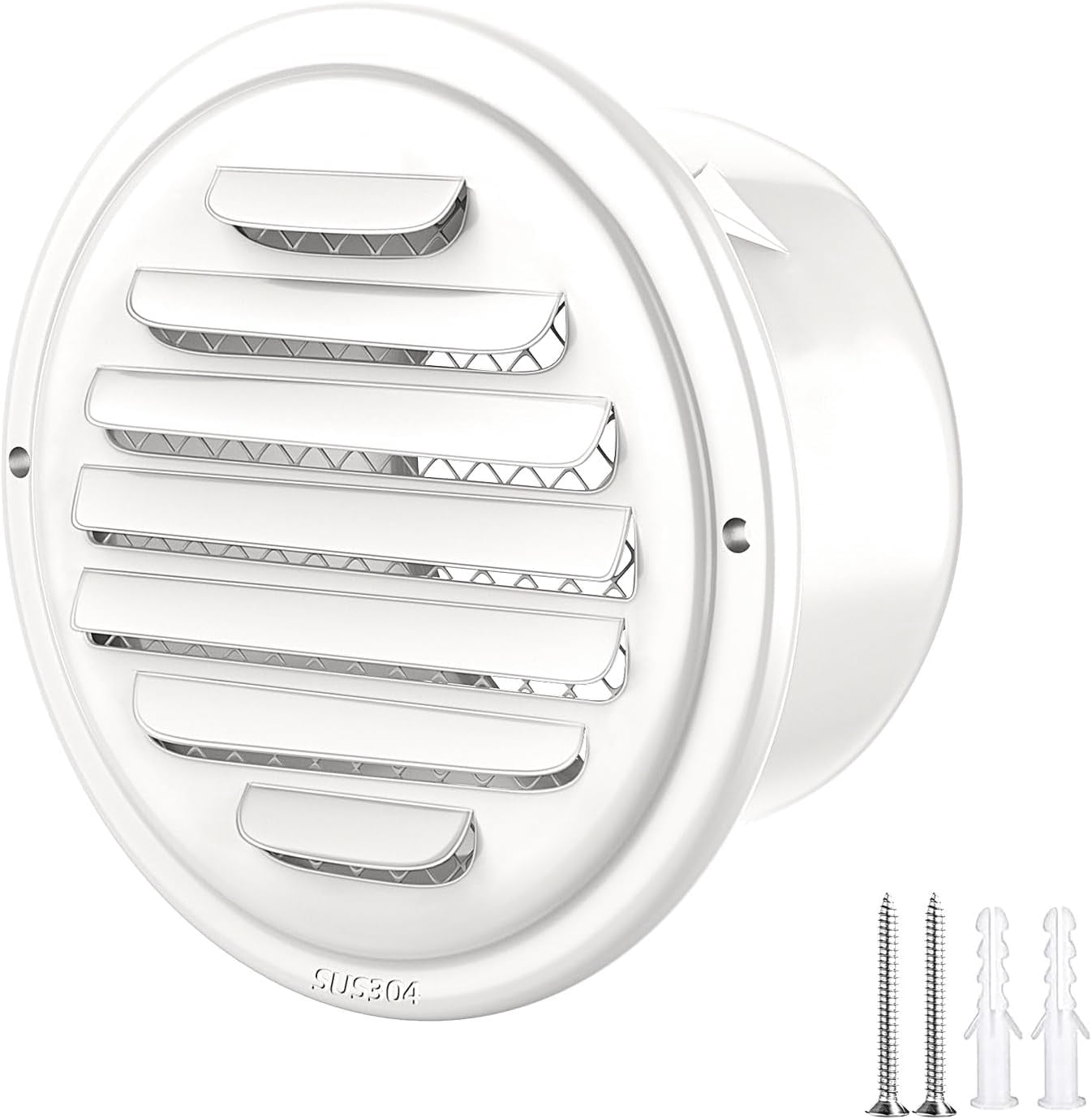 ABCISI 304 Stainless Steel Air Vents Cover,  Louvered Grille Cover Vent Flat Ducting Air Vent Wall Inlet with Built-in a Fly Screen Mesh for HVAC Ventilation (6 inch (150mm) White Paint)