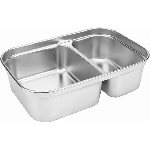 ABCISI 304 Stainless Steel Lunch Box Inner Container, 8.7" Removable Reusable Tray Compatible with DUPASU 1.8L, Two-Compartments Food Organizer Replacement (Silver)