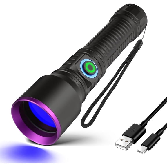ABCISI 365nm UV Black Light Flashlight, Rechargeable Powerful Blacklight Flashlights, Portable UV Light for Pet Urine Detection, Resin Curing, Rocks, Bed Bugs, Scorpion, Uranium Glass, AC Leak