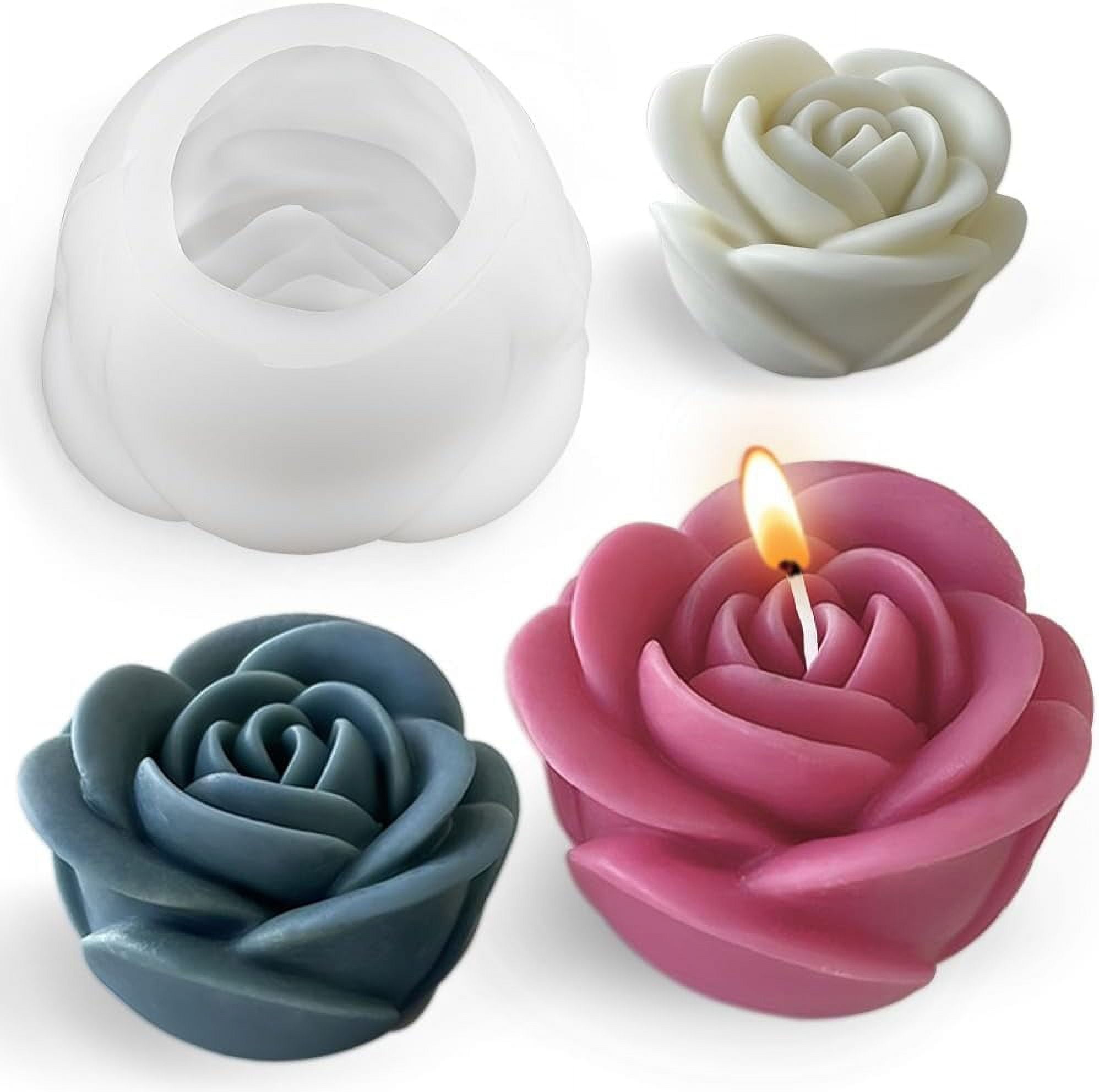 ABCISI 3pcs 3D Rose Flower Candle Mold, Silicone Flower Molds for Candle Making Supplies, Floral Epoxy Resin Molds for DIY Scented Candles Soap Cement Gypsum, 3 Sizes