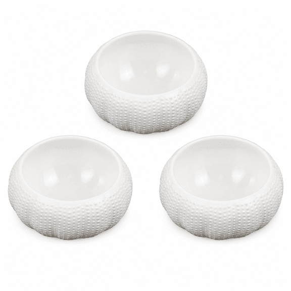 ABCISI 3-Piece Ceramic Condiment Bowls, Sea Urchin Sauce Dishes with Textured Exterior, 3.54 Inch White Dip Bowls for Sushi, Soy Sauce, Caviar, Appetizers, Home Kitchen and Restaurant
