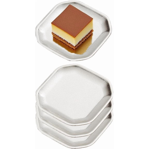 ABCISI 4.7x4.7 inch Square Appetizer Plates, Thick Stainless Steel Dinner Plates for Sushi,Fruit,Snack,Reusable Pasta Dessert Plates for Home and Restaurant Use, Oven/Dishwasher Safe, Set of 4,Silver